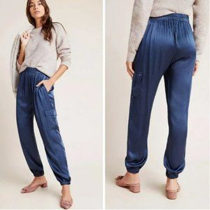 SOLD ANTHROPOLOGIE TINA+ JO SATIN CARGO JOGGERS NAVY Size S